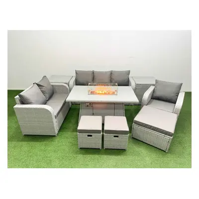 Fimous Patio PE Wicker Seater Outdoor Rattan Furniture Sofa Sets with Firepit Dining Table Loves