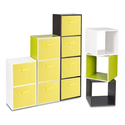 (Black, Yellow) Cubed Wooden Storage Units Shelves + Drawers