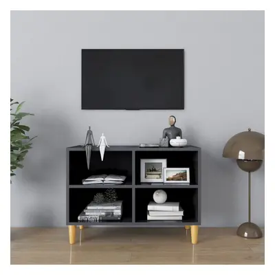 vidaXL TV Cabinet with Solid Wood Legs High Gloss Grey 69.5x30x50 cm Sideboard