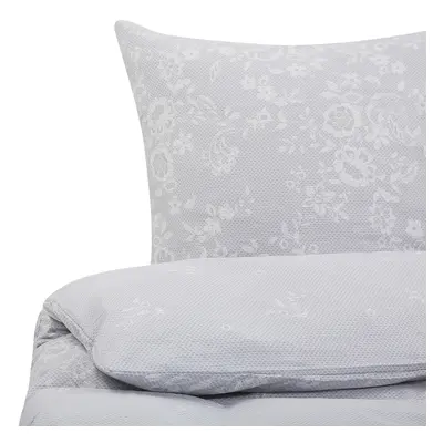 Cotton Duvet Cover Set Flower Pattern x cm Grey MORNINGSIDE