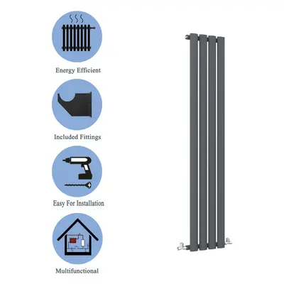 (Single, 1600x236mm) Anthracite Central Heating Oval Column Radiators