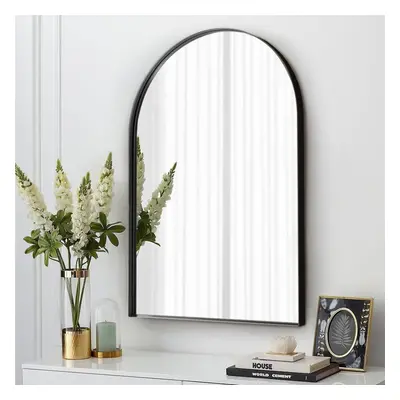 (Black) Arch-Shape Wall Mounted Metal Framed Bathroom Mirror Decorative W 500mm x H 750mm