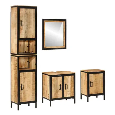 (brown) vidaXL Bathroom Furniture Set Piece Sink Cabinet Iron and Solid Wood Mango