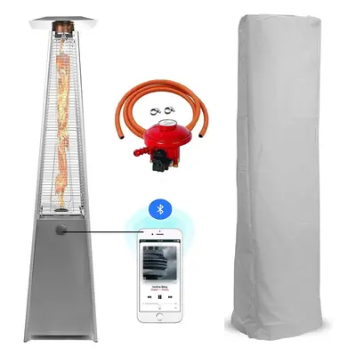 (Stainless Steel, With Bluetooth Speaker) Patio Gas Heater Stainless Steel Pyramid Style