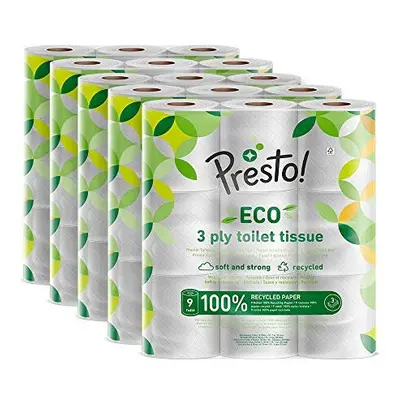 Amazon Brand - Presto! 3-Ply ECO Toilet Tissues, Rolls (5 x x sheets)