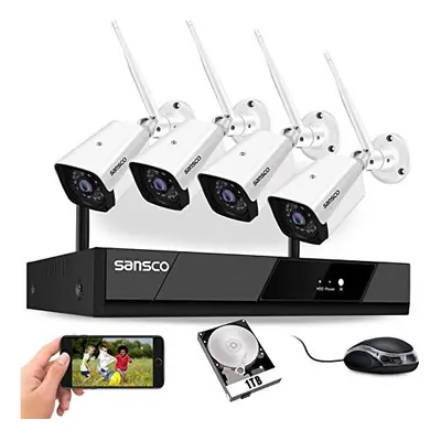 [8CH Expandable, Audio] SANSCO 3MP WiFi CCTV Security Camera System with 1TB Hard Drive for 24/7