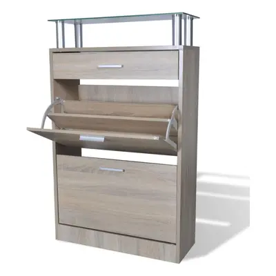 vidaXL Shoe Cabinet with a Drawer and a Top Glass Shelf Wood Oak Look Storage