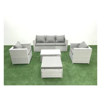 Fimous Rattan Garden Furniture Set with Seater Sofa Chair Rectangular Coffee Table Big Footstool