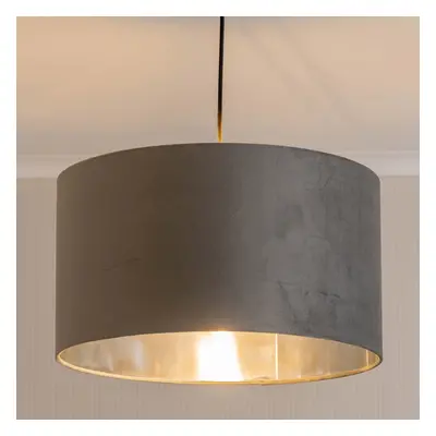 ValueLights Reni Large Grey Velvet Chrome Ceiling Lamp Shade & Bulb