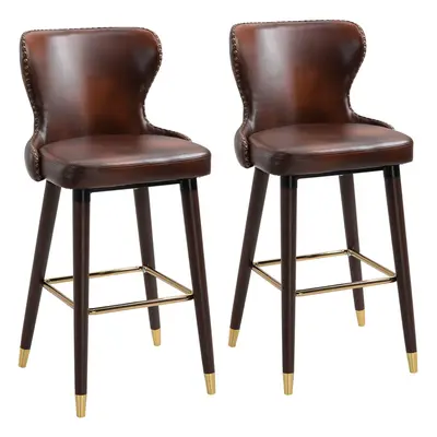 HOMCOM Luxury Bar Stools Set of with Back, PU Leather Upholstery, Brown