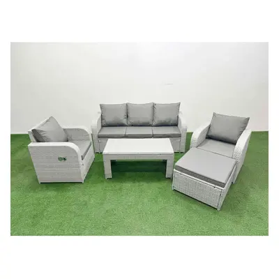 Fimous PE Rattan Garden Furniture Set Reclining Chair Sofa Lounge Sofa Set Big Footstool Light G