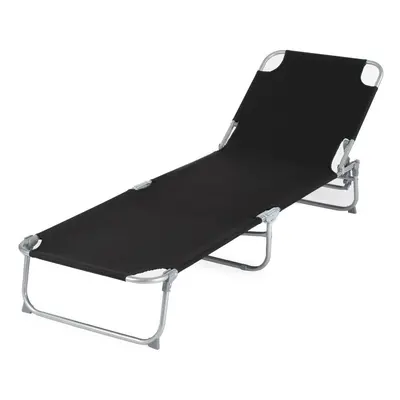 (BLACK) LIVIVO Folding Reclining Sun Lounger Garden Chair