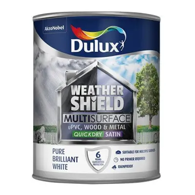 Dulux Weather Shield Multi-Surface Quick Dry Satin Paint, ml - Pure Brilliant White