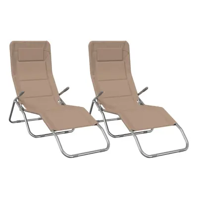 (taupe) vidaXL Folding Sun Loungers Sun Bed pcs Textilene and Powder-coated Steel