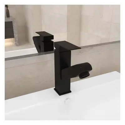 vidaXL Bathroom Basin Faucet with Pull-out Function Black Sink Washbasin Tap