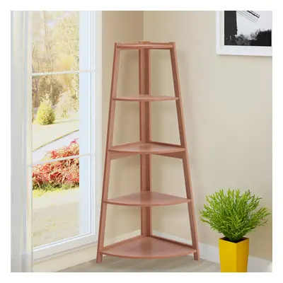 (Natural Wood #1) Ladder Corner Shelf Tier Unit Bookshelf Plants Stand Display