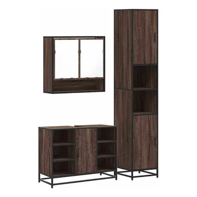 (brown oak) vidaXL Piece Bathroom Furniture Set Grey Sonoma Engineered Wood