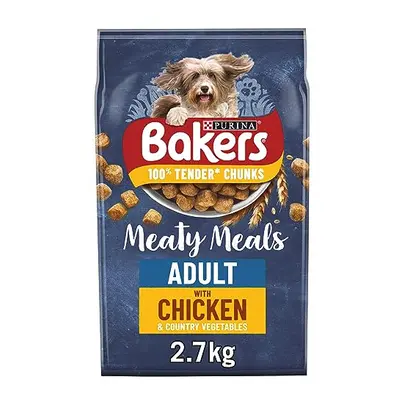 Bakers Meaty Meals Adult Dry Dog Food Chicken 2.7 kg, (Pack of 4), Packaging May Vary