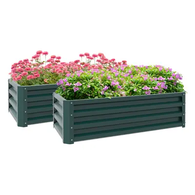 Outsunny Outdoor Planter Box, Steel Raised Garden Bed, Set of 2, Green