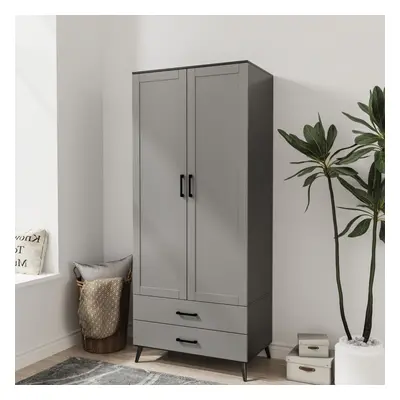 (Black & Grey) DEVON 180cm Modern Wardrobe Door Drawer Bedroom Storage with Hanging Rail