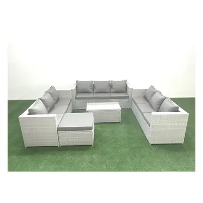 Fimous Rattan Garden Outdoor Furniture Set Seater Garden Sofa Coffee Table Set with Big Footstoo