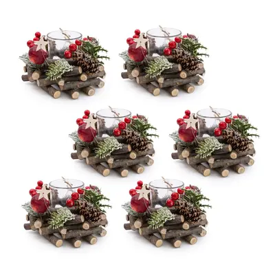 Set Of Traditional Pinecone & Berries Christmas Wreath Tealight Candle Holder