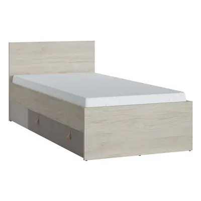 Denim 90cm Bed with Drawer in Light Walnut, Grey Fabric Effect and Cashmere