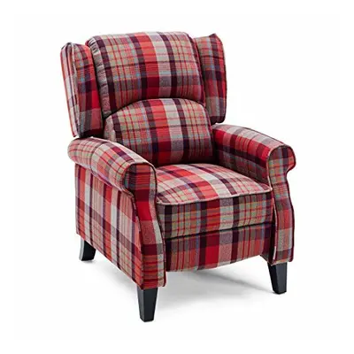 (Red) Eaton Wing Back Fireside Herringbone Fabric Recliner Armchair Sofa Chair Reclining Cinema