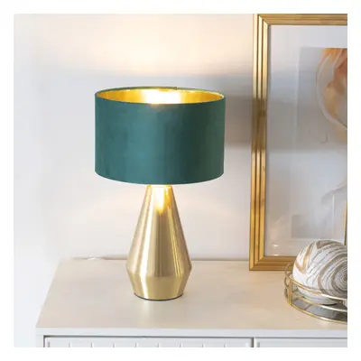 ValueLights Jax Green Velvet with Gold Shade Gold Touch Table Lamp