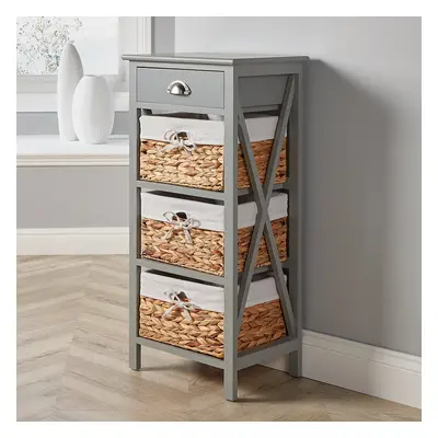 Grey Wooden Drawer Storage Chest Basket Organiser Fully Assembled