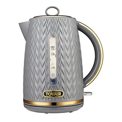 Tower T10052GRY Empire 1.7 Litre Kettle with Rapid Boil, Removable Filter, 3000W, Grey with Bras