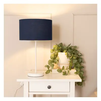 ValueLights Charlie White Stem Table Lamp with Navy Drum Lamp Shade