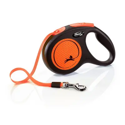 (5m, Orange/Black) Flexi Medium Neon Taped Retractable Dog Lead