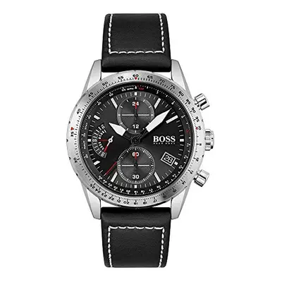 BOSS Chronograph Quartz Watch for Men with Black Leather Strap