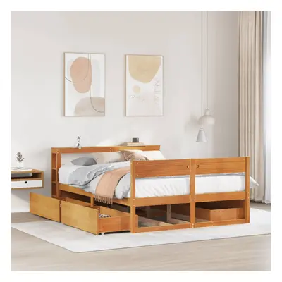 vidaXL Bed Frame without Mattress Wax Brown 150x200 cm King Size Solid Wood Pine