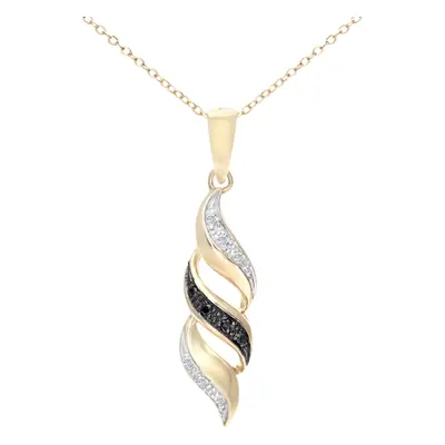 Jewelco London 9ct Yellow Gold Round 3.5pts Diamond Round 2pts Black Diamond Twist Pendant Neckl