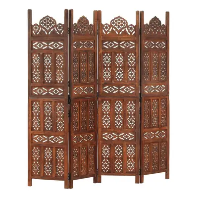 vidaXL Solid Mango Wood Hand carved 4-Panel Room Divider Brown 160cm Partition