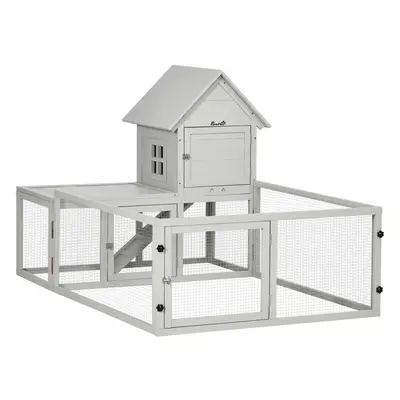 PawHut 5FT Rabbit Hutch with Run Wooden Large Guinea Pig Cage for Indoor, Grey