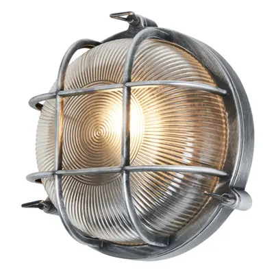 (Round, Silver) Litecraft Remy Wall Light Outdoor Caged Bulkhead