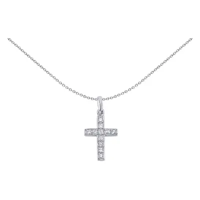 Jewelco London Ladies Sterling Silver Cubic Zirconia Pave Cross Pendant Necklace inch - GVX031