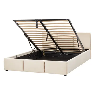 Ottoman Bed BOUSSE x cm (EU Double) Velvet Light Beige