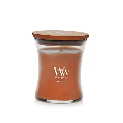 WoodWick Medium Hourglass Candle Santal Myrrh - Premium Soy Blend Wax Pluswick Innovation Wood W