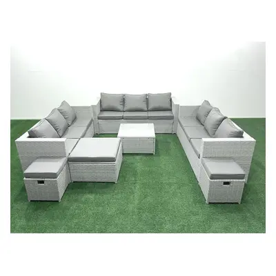 Fimous Rattan Garden Outdoor Furniture Set Seater Rattan Garden Sofa Set with Footstools Light G