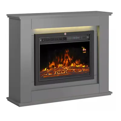 (Complete Set Grey) Modern Electric Fireplace with Remote Control & LED Log Fire Effect