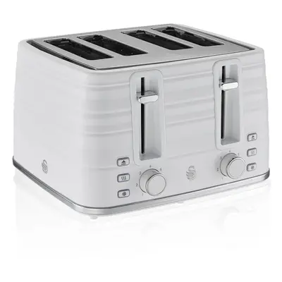 (White) Swan Symphony Slice Toaster 930W Reheat Defrost Cancel Functions with Slide Out Crumb Tr