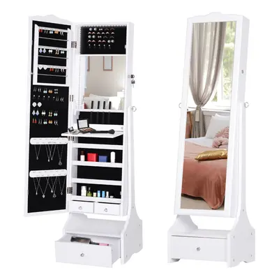 HOMCOM Mirrored Jewelry Cabinet Armoire Floor Standing w/ Lock, LED Light White