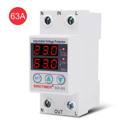 (63A) Adjustable Auto-recovery Under/Over Voltage Protector Relay Breaker Protective Device With