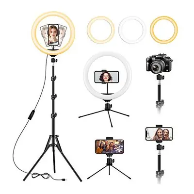 12.6 inch Ring Light with Floor Tripod and Desk Stand(Ringlight Kit Totally 74" Tall), Adjustabl