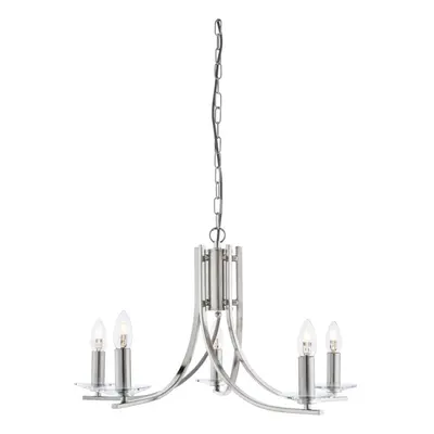 5 LIGHT CEILING, SATIN SILVER TWIST FRAME, CLEAR GLASS SCONCES