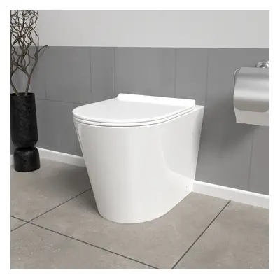 Nes Home White Modern Rimless Round Back to Wall Toilet with Soft Close Seat